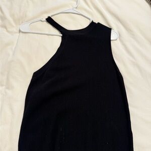 Black Sleeveless Ribbed Blouse